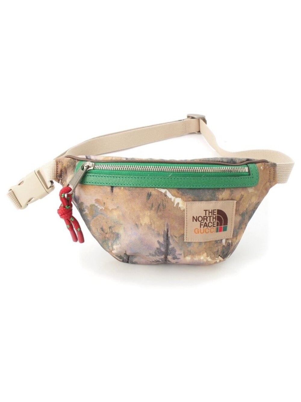 Gucci the North Face Nylon Leather Belt Bag Waist Pouch Beige Green